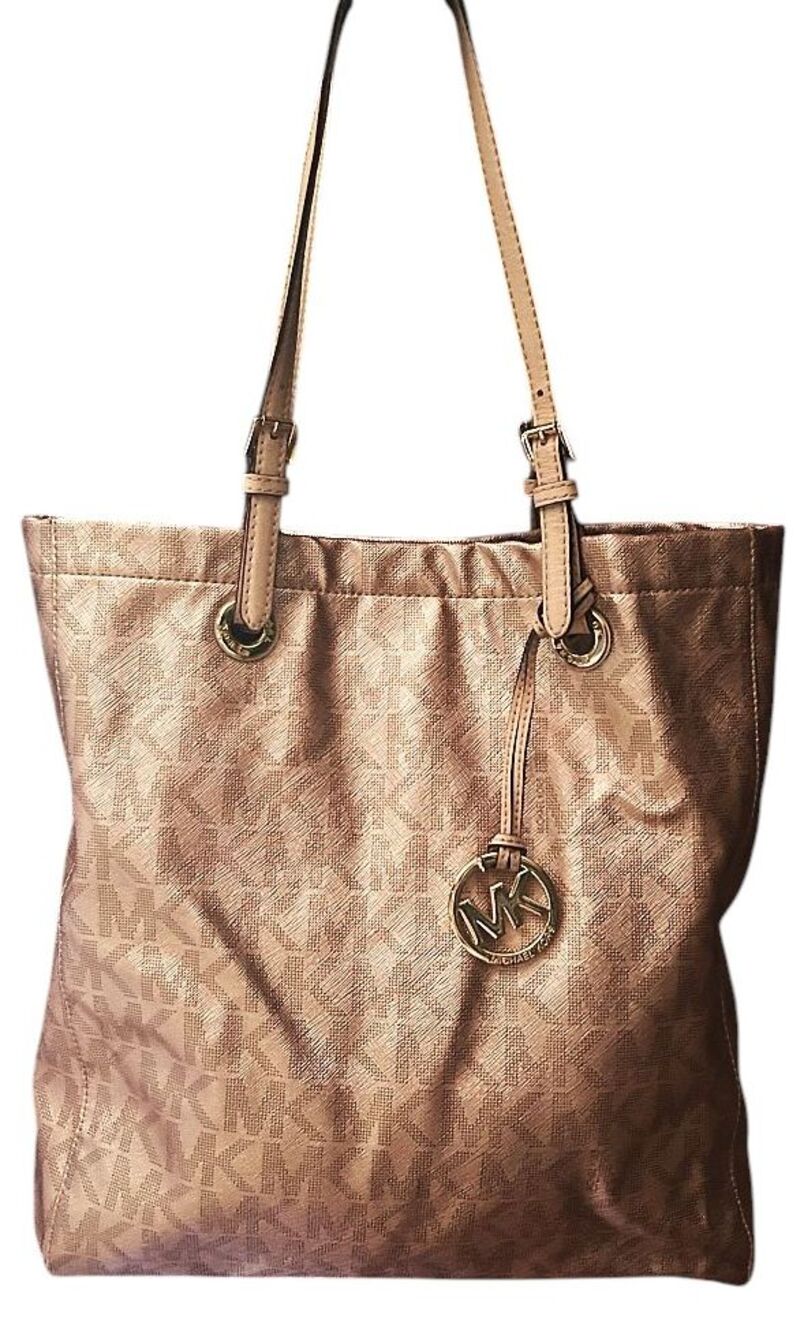 Michael Kors Signature Jet Set North South Rose Gold Large Tote